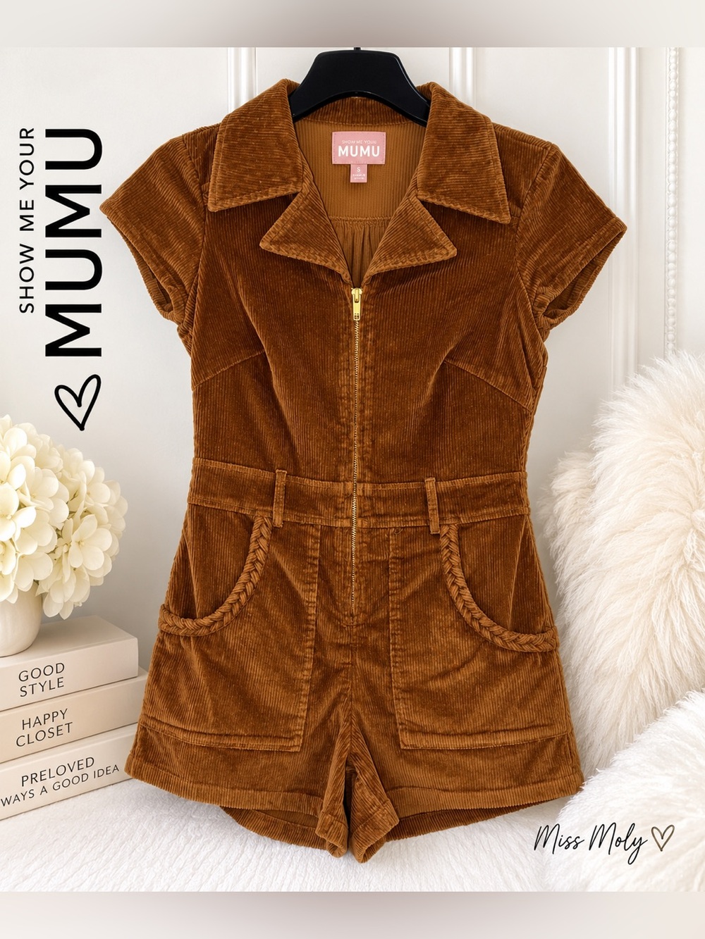 Show Me Your Mumu Outlaw Corduroy Romper Saddle Brown S